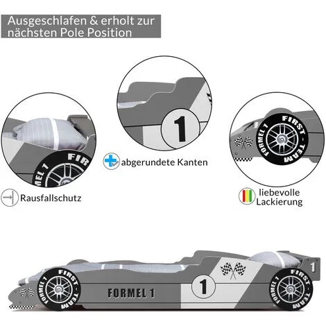 Deuba Child Car Bed Frame For Children Kids Single Junior Beds Silver 3x7.5ft Bedroom 6 Deuba Child Car Bed Frame For Children Kids Single Junior Beds Silver 3x7.5ft Bedroom - Image 4