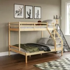 Home Discount Sydney Triple Sleeper Solid Pine Wood Bunk Bed, Single & Double Bed, Pine