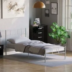 Home Discount Dorset 3ft Single Metal Bed Frame, Silver, 190 X 90 Cm