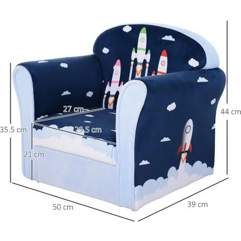 HOMCOM Children Armchair Kids Sofa Tub Chair Seat Flannel Wooden Frame Blue 4 HOMCOM Children Armchair Kids Sofa Tub Chair Seat Flannel Wooden Frame Blue - Image 2