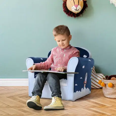 HOMCOM Children Armchair Kids Sofa Tub Chair Seat Flannel Wooden Frame Blue 5 HOMCOM Children Armchair Kids Sofa Tub Chair Seat Flannel Wooden Frame Blue - Image 3