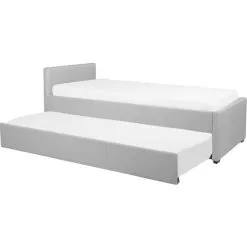 Beliani Modern Fabric EU Single Trundle Bed Frame 3ft Light Grey Slatted Marmande