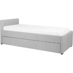 Beliani Modern Fabric EU Single Trundle Bed Frame 3ft Light Grey Slatted Marmande -Children's chairs Sales Store 18275343 4