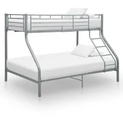 Bunk Bed Frame Grey Metal 140x200 Cm/90x200 Cm VidaXL