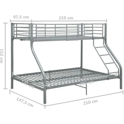 Bunk Bed Frame Grey Metal 140x200 Cm/90x200 Cm VidaXL 5 Bunk Bed Frame Grey Metal 140x200 Cm/90x200 Cm VidaXL - Image 3