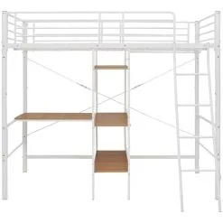 Bunk Bed With Table Frame White Metal 90x200 Cm VidaXL -Children's chairs Sales Store 19869932 4