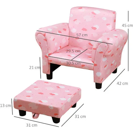 HOMCOM Kids Children Armchair Mini Sofa Wood Frame W/ Footrest Cute Cloud Star Pink 4 HOMCOM Kids Children Armchair Mini Sofa Wood Frame W/ Footrest Cute Cloud Star Pink - Image 2