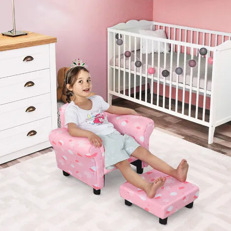 HOMCOM Kids Children Armchair Mini Sofa Wood Frame W/ Footrest Cute Cloud Star Pink 5 HOMCOM Kids Children Armchair Mini Sofa Wood Frame W/ Footrest Cute Cloud Star Pink - Image 3