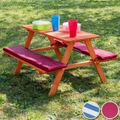 Tectake Kids Wooden Picnic Bench With Soft Cushions - Picnic Bench, Childrens Picnic Bench, Kids Picnic Bench - Red -Children's chairs Sales Store 23574075 3