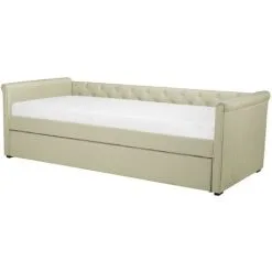 Beliani Modern Fabric EU Small Single Trundle Bed Frame Buttoned 2ft6 Beige Libourne -Children's chairs Sales Store 23985976 4