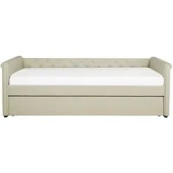 Beliani Modern Fabric EU Small Single Trundle Bed Frame Buttoned 2ft6 Beige Libourne -Children's chairs Sales Store 23985976 5 1