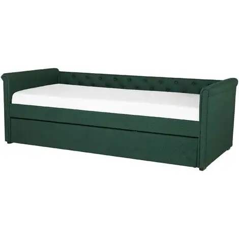Beliani Modern Fabric EU Small Single Trundle Bed Frame Buttoned 2ft6 Dark Green Libourne 6 Beliani Modern Fabric EU Small Single Trundle Bed Frame Buttoned 2ft6 Dark Green Libourne - Image 4