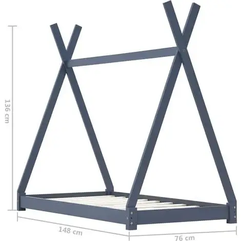 Kids Bed Frame Grey Solid Pine Wood 70x140 Cm VidaXL 5 Kids Bed Frame Grey Solid Pine Wood 70x140 Cm VidaXL - Image 3