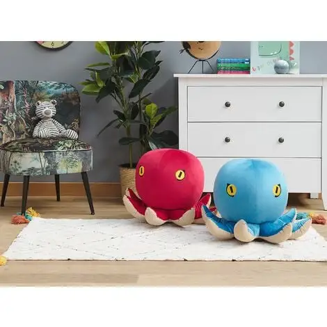 Beliani Kids Sea Animal Stool Velvet Children's Pouffe Playroom Red Octopus 4 Beliani Kids Sea Animal Stool Velvet Children's Pouffe Playroom Red Octopus - Image 2