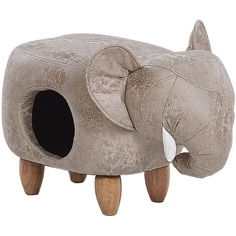 Beliani Kids Animal Stool Elephant Leather-Like With Storage Wooden Legs Grey Jumbo 3 Beliani Kids Animal Stool Elephant Leather-Like With Storage Wooden Legs Grey Jumbo