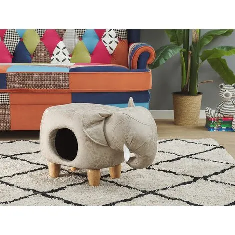 Beliani Kids Animal Stool Elephant Leather-Like With Storage Wooden Legs Grey Jumbo 4 Beliani Kids Animal Stool Elephant Leather-Like With Storage Wooden Legs Grey Jumbo - Image 2