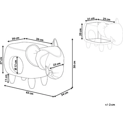 Beliani Kids Animal Stool Elephant Leather-Like With Storage Wooden Legs Grey Jumbo 5 Beliani Kids Animal Stool Elephant Leather-Like With Storage Wooden Legs Grey Jumbo - Image 3