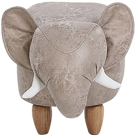 Beliani Kids Animal Stool Elephant Leather-Like With Storage Wooden Legs Grey Jumbo 6 Beliani Kids Animal Stool Elephant Leather-Like With Storage Wooden Legs Grey Jumbo - Image 4