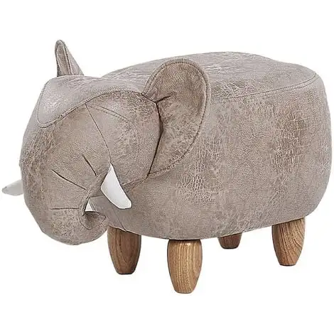 Beliani Kids Animal Stool Elephant Leather-Like With Storage Wooden Legs Grey Jumbo 7 Beliani Kids Animal Stool Elephant Leather-Like With Storage Wooden Legs Grey Jumbo - Image 5