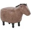 Beliani Kids Animal Stool Leather Look Fabric Pouffe Wooden Legs Playroom Brown Horse -Children's chairs Sales Store 25262372 1