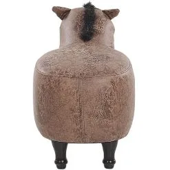 Beliani Kids Animal Stool Leather Look Fabric Pouffe Wooden Legs Playroom Brown Horse -Children's chairs Sales Store 25262372 5