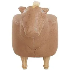 Beliani Kids Animal Stool Leather Look Fabric Pouffe Wooden Legs Playroom Beige Horse -Children's chairs Sales Store 25262374 4 1