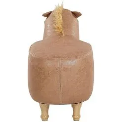 Beliani Kids Animal Stool Leather Look Fabric Pouffe Wooden Legs Playroom Beige Horse -Children's chairs Sales Store 25262374 5