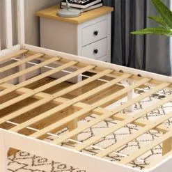 Home Discount Milan 4ft6 Double Solid Pine Wood Bed Frame, Low Foot End, White-&-Pine, 190 X 135 Cm -Children's chairs Sales Store 25535237 5