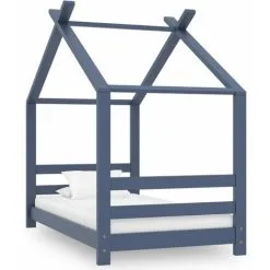 Kids Bed Frame Grey Solid Pine Wood 70x140 Cm VidaXL
