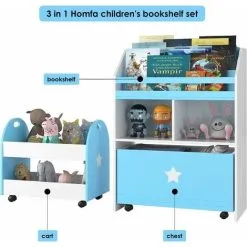 Homfa Set Of 2 Children's Shelves With Toy Storage Bookcases Display Stand Removable Storage Drawer With Wheels Kids Bedroom Playroom Classroom (Blue) -Children's chairs Sales Store 26472282 3