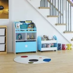 Homfa Set Of 2 Children's Shelves With Toy Storage Bookcases Display Stand Removable Storage Drawer With Wheels Kids Bedroom Playroom Classroom (Blue) -Children's chairs Sales Store 26472282 5