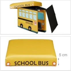 Relaxdays Folding Toy Box Of 32 X 48 X 32 Cm Toy Storage Ottoman Of Faux Leather With 37L With Removable Lid For Children, School Bus -Children's chairs Sales Store 31790934 5