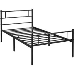 Yaheetech 3ft Single Metal Bed Frame With Headboard And Footboard, 90x190cm, Solid Slatted Base, Black
