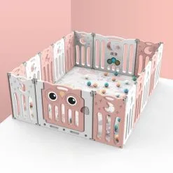 Livingandhome Kids Child Playpen Foldable Safety Gate Fence With Lock, Pink 16 Panels