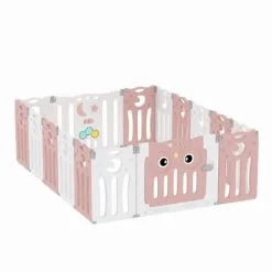 Livingandhome Kids Child Playpen Foldable Safety Gate Fence With Lock, Pink 16 Panels -Children's chairs Sales Store 33648793 3