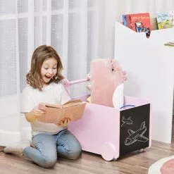 HOMCOM Kids Toys Storage Cabinet Removeable Rolling Baskets On Wheels, Pink -Children's chairs Sales Store 36045872 3