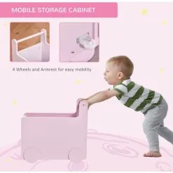 HOMCOM Kids Toys Storage Cabinet Removeable Rolling Baskets On Wheels, Pink -Children's chairs Sales Store 36045872 5