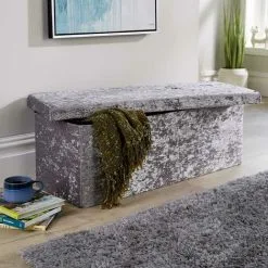 Home Source Extra Large Folding Ottoman Grey Ice Velvet Fabric Chest Storage Space Saving -Children's chairs Sales Store 36857680 5