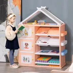 HOMCOM Kids Storage Unit Toy Box Organiser Book Shelf With Shelves Storage Cabinets Orange -Children's chairs Sales Store 40901431 3