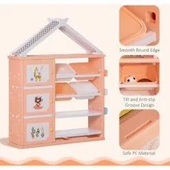 HOMCOM Kids Storage Unit Toy Box Organiser Book Shelf With Shelves Storage Cabinets Orange -Children's chairs Sales Store 40901431 5