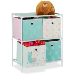 Relaxdays Children’s Shelf With 4 Boxes, Toy Storage Stand, For Boys & Girls, Cute Lama Design, Colourful