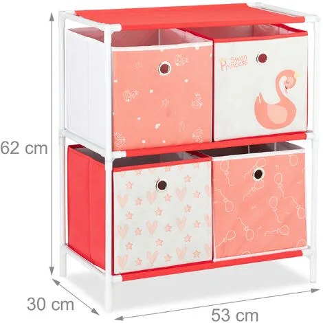 Relaxdays Children’s Shelf With 4 Boxes, Toy Storage Stand For Girls, Cute Swan Design, Nursery Organiser, White/Red 6 Relaxdays Children’s Shelf With 4 Boxes, Toy Storage Stand For Girls, Cute Swan Design, Nursery Organiser, White/Red - Image 4