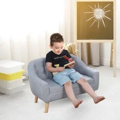 HOMCOM 2 Seater Toddler Chair Kids Mini Sofa Armchair Seating Chair Wood Frame Grey -Children's chairs Sales Store 42767371 3