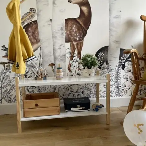 Alice's Garden Children's Shoe And Coat Organiser, 2 Shelves And A Coat Stand With 4 Hooks, 80x30x120cm - Tobias - Natural Pine, Painted White 6 Alice's Garden Children's Shoe And Coat Organiser, 2 Shelves And A Coat Stand With 4 Hooks, 80x30x120cm - Tobias - Natural Pine, Painted White - Image 4