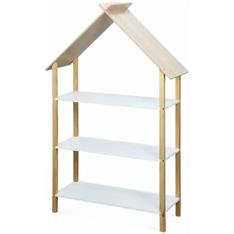 Alice's Garden Children's Bookcase, 3 Shelves And Roof - 79x28x130cm - Tobias - Natural Pine, White 3 Alice's Garden Children's Bookcase, 3 Shelves And Roof - 79x28x130cm - Tobias - Natural Pine, White