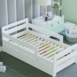 Home Discount Taurus Solid Wood Toddler Bed With Underbed Drawer Storage, White, 140 X 70 Cm -Children's chairs Sales Store 49193919 5