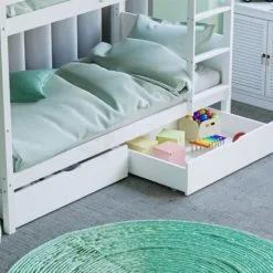 Home Discount Gemini 3ft Single Wood Detachable Bunk Bed 2pc Underbed Drawers, White -Children's chairs Sales Store 49193969 3