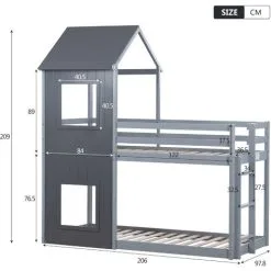 ModernLuxe Bunk Bed House Bed 3FT Treehouse Cabin Bed Frame With Treehouse Canopy & Ladder Grey -Children's chairs Sales Store 50393653 3