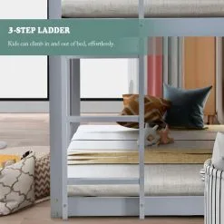 ModernLuxe Bunk Bed House Bed 3FT Treehouse Cabin Bed Frame With Treehouse Canopy & Ladder Grey -Children's chairs Sales Store 50393653 5