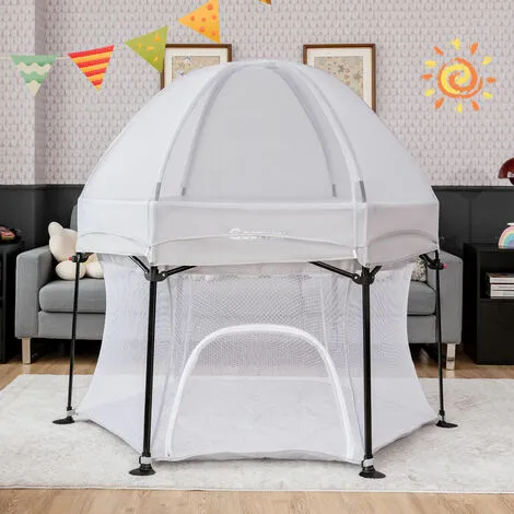 Costway Portable Baby Playpen Hexagonal Folding Play Yard Toddler Activity Center Grey 4 Costway Portable Baby Playpen Hexagonal Folding Play Yard Toddler Activity Center Grey - Image 2